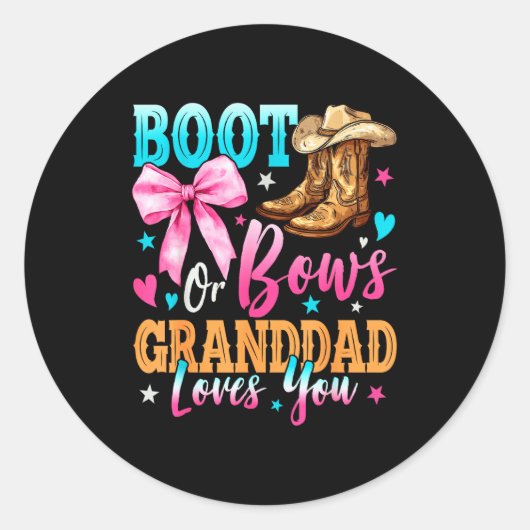 Boots Or Bows Granddad Loves You Gender Reveal Fam Runder Aufkleber (Vorderseite)