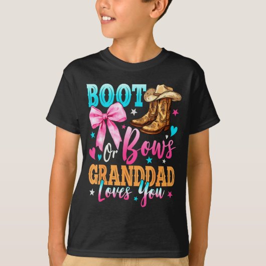 Boots Or Bows Granddad Loves You Gender Reveal Fam T-Shirt (Vorderseite)