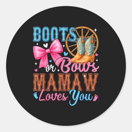 Boots Or Bows Mamaw Loves You Gender Reveal Family Runder Aufkleber (Vorderseite)