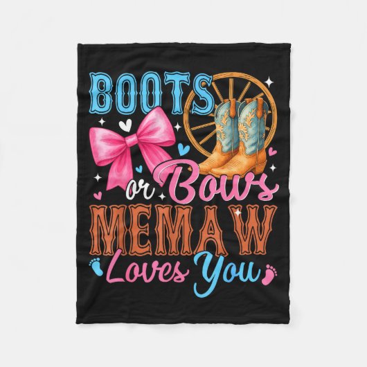 Boots Or Bows Memaw Loves You Gender Reveal Family Fleecedecke (Vorderseite)