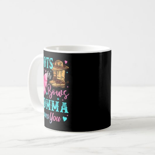Boots Or Bows Momma Loves You Gender Reveal Family Kaffeetasse (Vorderseite Links)