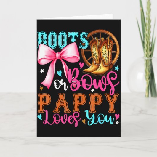 Boots Or Bows Pappy Loves You Gender Reveal Party Karte (Vorderseite)