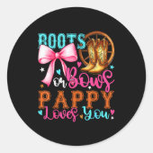 Boots Or Bows Pappy Loves You Gender Reveal Party Runder Aufkleber (Vorderseite)