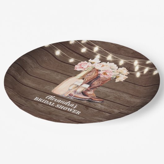 Boots Rustic Cowgirl BRAUTPARTY Vielen Dank Pappteller (Schrägansicht)