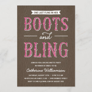 Boots und Bling Glitter-Look Junggesellinnenabsc Einladung
