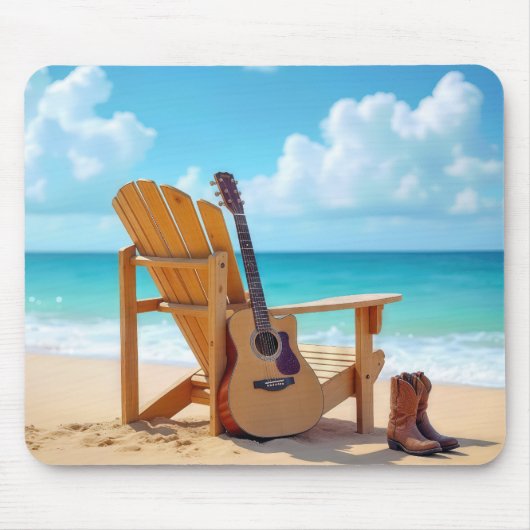 Boots und Gitarre am Strand Mousepad (Vorne)