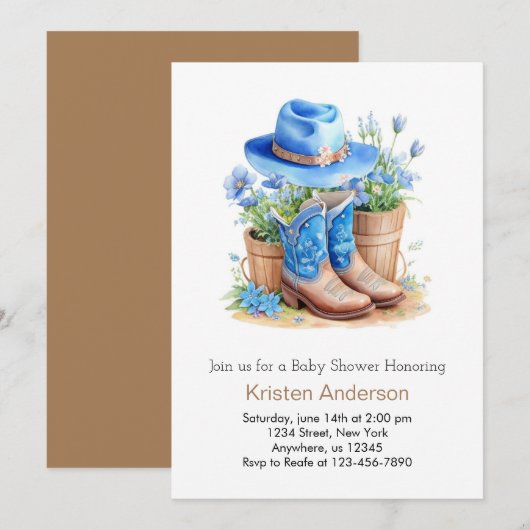 Boots- und Hat Baby-Dusche Einladung (Vorne/Hinten)