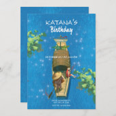 Bootsanime Sommerabenteuer Blaues Wasser Einladung (Vorne/Hinten)