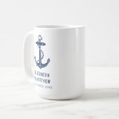 Bootsanker Navy Blau Strandhochzeit Benutzerdefini Kaffeetasse (Vorderseite Links)