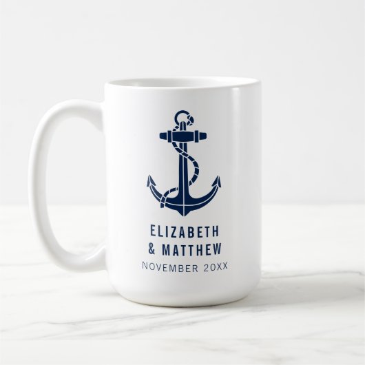 Bootsanker Navy Blau Strandhochzeit Benutzerdefini Kaffeetasse (Links)
