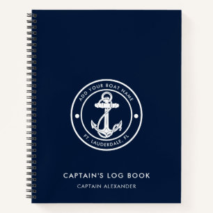 Bootsanker und Name Navy Blau Kapitäns Logbuch Notizblock