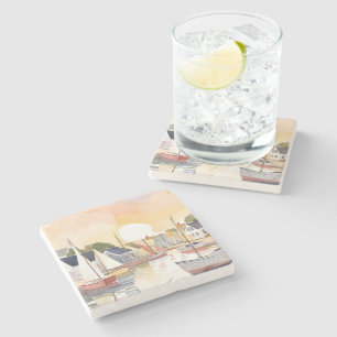 Bootsbucht   Wasserfarbenmalerei der Küstengewässe Steinuntersetzer