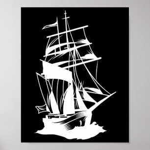 Bootsfahren Segeln Linienzeichnung Ozean Meer Yach Poster