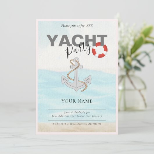 Bootsfahrt Geburtstagsparty Einladung (Stehend Vorderseite)