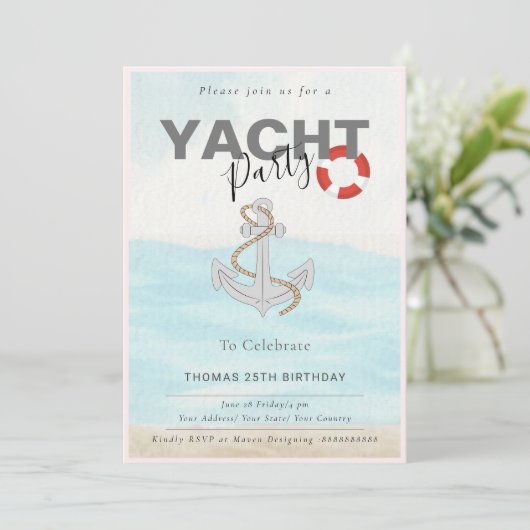 Bootsfahrt Geburtstagsparty Einladung (Stehend Vorderseite)