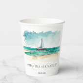 Bootsfahrt mit minimalistischer Wasserfarbe Pappbecher (Rückseite)