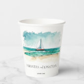 Bootsfahrt mit minimalistischer Wasserfarbe Pappbecher (Vorderseite)