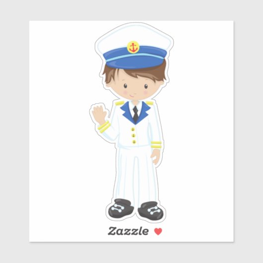 Bootsführer, Skipper, Braunhaar, Niedlicher Junge Aufkleber (Blatt)