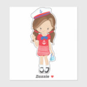 Bootsführer, Skipper, Braunhaar, Niedliches Mädche Aufkleber