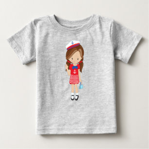 Bootsführer, Skipper, Braunhaar, Niedliches Mädche Baby T-shirt