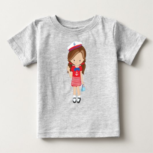 Bootsführer, Skipper, Braunhaar, Niedliches Mädche Baby T-shirt (Vorderseite)