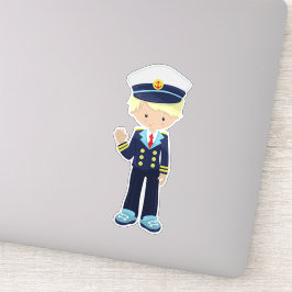 Bootsführer, Skipper, Niedlicher Junge, blondes Ha Aufkleber