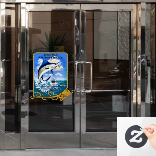 Bootsgeschäft für den Sportfischfang im Meer Fensteraufkleber (Büro Tür)