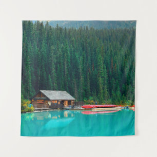 Bootshaus am Lake Louise im Banff National Park, Wandteppich