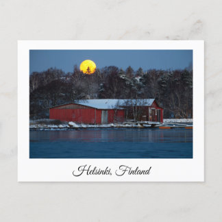 Bootshaus aus rotem Holz in Helsinki, Finnland, Po Postkarte
