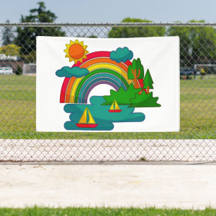 Bootslandschaft unter Sonnenwolken und Regenbogen Banner