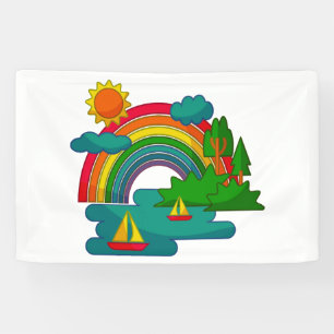 Bootslandschaft unter Sonnenwolken und Regenbogen Banner