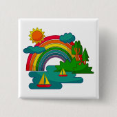 Bootslandschaft unter Sonnenwolken und Regenbogen Button (Vorderseite)