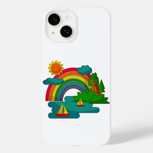 Bootslandschaft unter Sonnenwolken und Regenbogen Case-Mate iPhone Hülle (Rückseite)