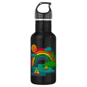 Bootslandschaft unter Sonnenwolken und Regenbogen Edelstahlflasche