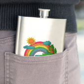 Bootslandschaft unter Sonnenwolken und Regenbogen Flachmann (Beispiel)