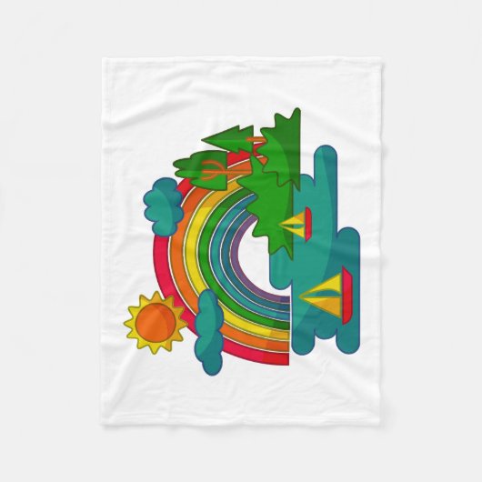 Bootslandschaft unter Sonnenwolken und Regenbogen Fleecedecke (Vorderseite)