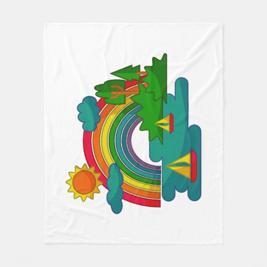 Bootslandschaft unter Sonnenwolken und Regenbogen Fleecedecke (Vorderseite)