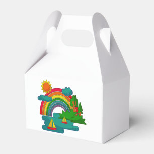Bootslandschaft unter Sonnenwolken und Regenbogen Geschenkschachtel