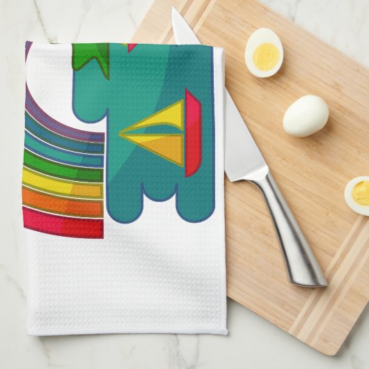 Bootslandschaft unter Sonnenwolken und Regenbogen Geschirrtuch (Viertel Falte)