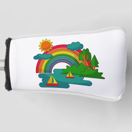 Bootslandschaft unter Sonnenwolken und Regenbogen Golf Headcover (Vorderseite)