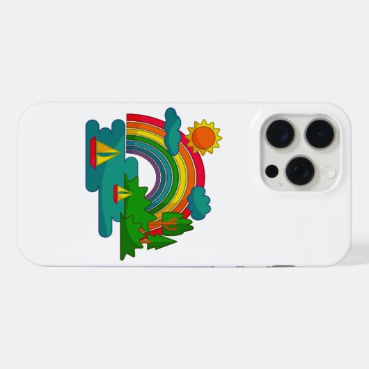 Bootslandschaft unter Sonnenwolken und Regenbogen iPhone Hülle (Rückseite (Horizontal))