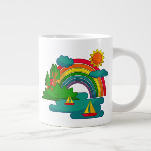 Bootslandschaft unter Sonnenwolken und Regenbogen Jumbo-Tasse
