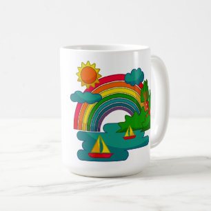 Bootslandschaft unter Sonnenwolken und Regenbogen Kaffeetasse