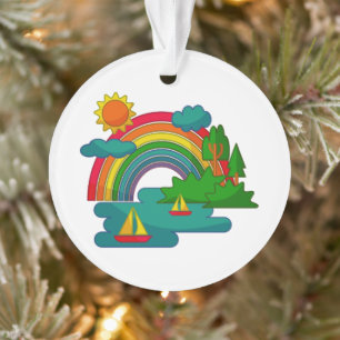 Bootslandschaft unter Sonnenwolken und Regenbogen Ornament