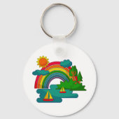 Bootslandschaft unter Sonnenwolken und Regenbogen Schlüsselanhänger (Rückseite)