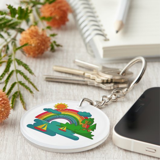 Bootslandschaft unter Sonnenwolken und Regenbogen Schlüsselanhänger (Vorderseite rechts)