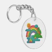 Bootslandschaft unter Sonnenwolken und Regenbogen Schlüsselanhänger (Vorderseite links)