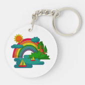 Bootslandschaft unter Sonnenwolken und Regenbogen Schlüsselanhänger (Rückseite)