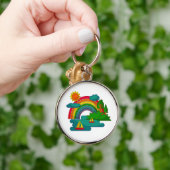 Bootslandschaft unter Sonnenwolken und Regenbogen Schlüsselanhänger (Hand)