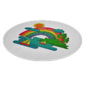 Bootslandschaft unter Sonnenwolken und Regenbogen Schneidebrett (Ecke)